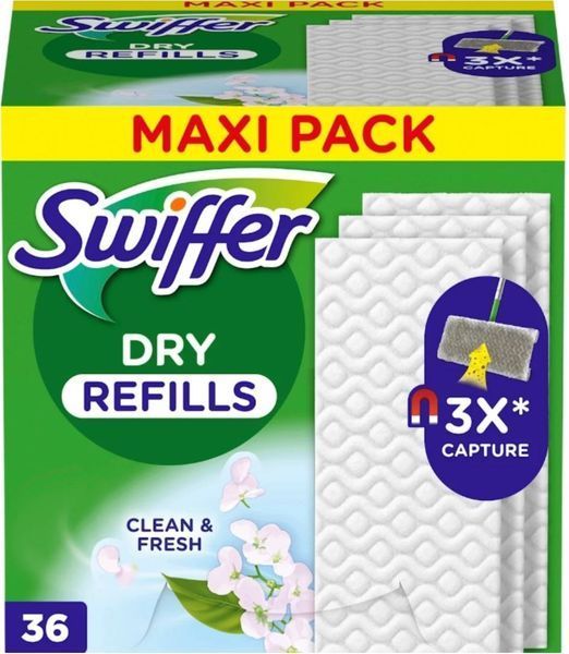 Сухі серветки Swiffer Dry 36 штук для прибирання шваброю Swiffer. Змінні сухі насадки для швабри Swiffer 1127 фото