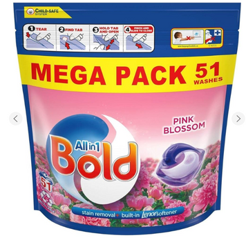 Універсальні парфумовані капсули Bold з Lenor для прання одягу P&G Pink Blossom All in 1 Pods Box 51шт/уп 036 фото