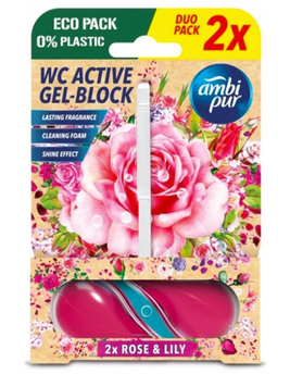 Гелевий підвісний блок для туалету Ambi Pur WC Active Gel-Block Троянда і лілія, 2х45 г 124 фото