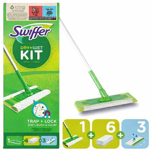 Швабра для миття підлоги Swiffer Kit 6 сухих і 3 вологі серветки  56698741 фото